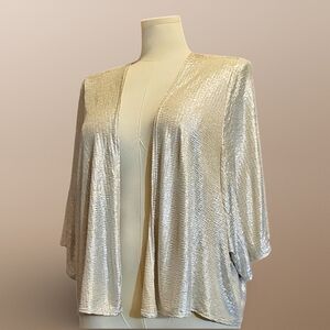 Ellen PARKER Metallic Silver Shimmer Pleated Cropped Shawl ♡♥︎♡ Fairy Disco 70's